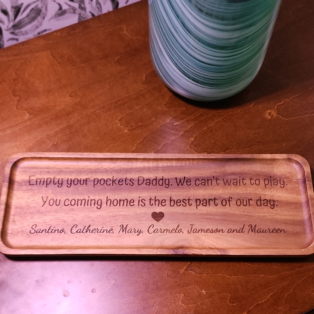 Personalized Upon Request Wood Engraved Trinket Tray with Heartwarming Message